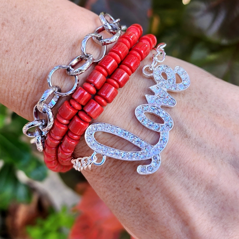 Jablonex Czech Crystals Jewelry Faux Diamonds LOVE Bracelet Silver Chain